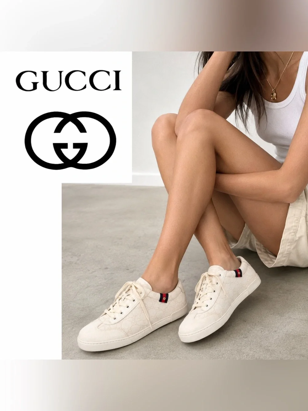 Authentic Gucci Off-White GG Monogram Canvas Low-Top Sneakers